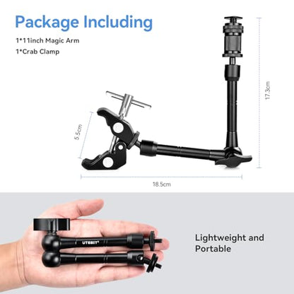 UTEBIT 11" Magic Arm Clamp with Super Clamp | ARRI 1/4" Thread, ARRI 3/8" Thread - size: 11inch