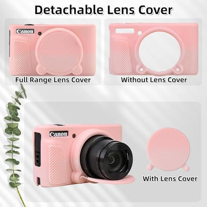 Camera Case for Canon PowerShot SX740/ SX730 Digital Camera,SX740 HS Case, Soft Silicone Protective Case Removable Lens Cover,Comes with 2 Screen Protectors and 1 Wrist Strap. (Smoked Pink) - color: Smoked Pink