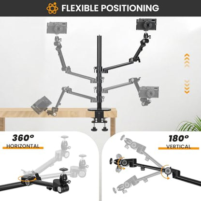TARION Camera Arm Desk Mount: Heavy Duty DSLR Desktop Mount Camera Stand with Tablet Holder Double C Clamp 1/4 3/8 Screw Adapter Articulating Arm for Selfie Streaming Videography TitanRig Lite Z - size: Desktop Mount Lite Z