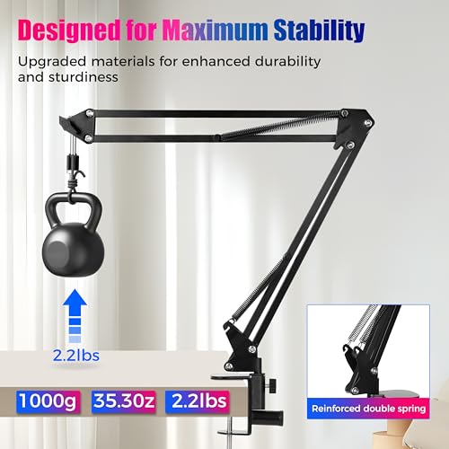 30" Magic Arm Holder w Clamp - Overhead Phone Mount for Desk, Smooth 360° 1/4" & 5/8" Thread Webcam Stand for Phone, Tablet, Webcam, Mic, Camera - Content Creators & Streaming