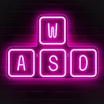 Lumoonosity WASD Neon Sign - USB Powered Keyboard Neon Lights - WASD Keycaps Led Sign with On/Off Switch for Wall, Bedroom, Game Room Decor - Cool WASD Keys' Gaming Lights for Gamers, Streamers - style: WASD PINK