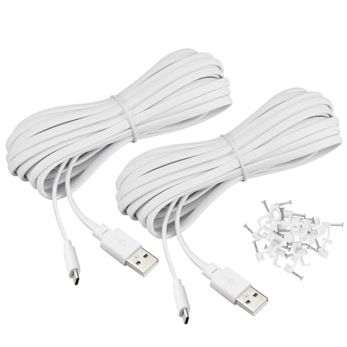 2-Pack 30 ft Cable for WYZE Duo Cam Pan Camera, Long Flat Power Extension Cord, White