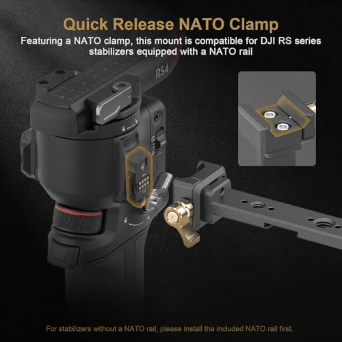 Adjustable Camera Monitor Mount with Quick Release NATO Clamp, Cold Shoe Mount, 360° Rotatable Field Gimbal Monitor Holder for DJI RS 4 Mini/RS 4 / RS 4 Pro/RS 2 / RSC 2 / RS 3 / RS 3 Pro/RS 3 Mini - color: W2203