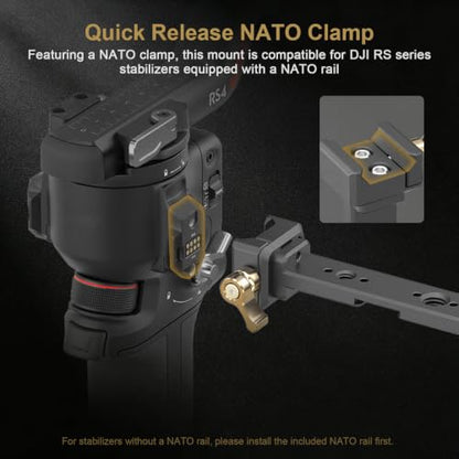 Adjustable Camera Monitor Mount with Quick Release NATO Clamp, Cold Shoe Mount, 360° Rotatable Field Gimbal Monitor Holder for DJI RS 4 Mini/RS 4 / RS 4 Pro/RS 2 / RSC 2 / RS 3 / RS 3 Pro/RS 3 Mini - color: W2203
