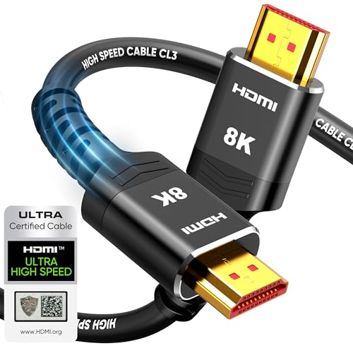 Highwings Certified HDMI 2.1 Cable, 10K 8K 4K 240Hz 144Hz 120Hz HDMI 2.1 Cord Ultra High Speed 48Gbps, Durable, Flexible, eARC for Soundbar to TV, 0.01ms HDR10+ HDCP2.3 Roku TV PC Monitor PS5-6.6ft - color: Black, size: 6.6 feet