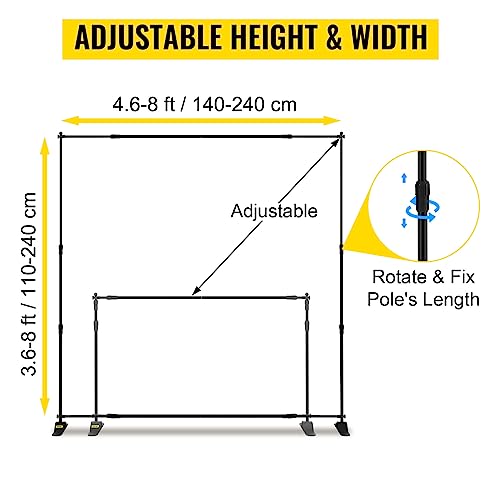 VEVOR Backdrop Banner Stand 8 x 8 Ft Adjustable Height Background Stand Backdrop with 1 Carrying Bag, Backdrop Stand for Parties Wedding Photo Booth Trade Show - size: 8 x 8 Ft