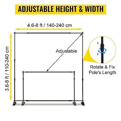VEVOR Backdrop Banner Stand 8 x 8 Ft Adjustable Height Background Stand Backdrop with 1 Carrying Bag, Backdrop Stand for Parties Wedding Photo Booth Trade Show - size: 8 x 8 Ft