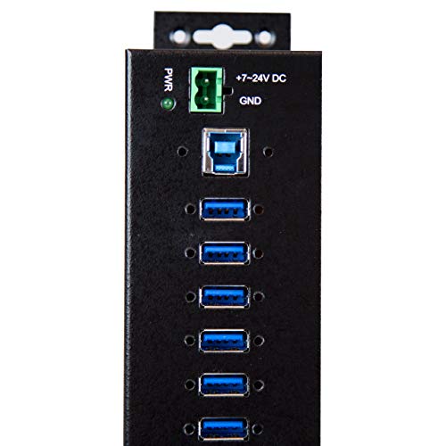 StarTech 10-Port Industrial USB 3.0 Hub 5Gbps, 65W PA, TAA (HB30A10AME) | Steel housing, ESD and surge protection, DIN/wall/desk mount, 65W power adapter included