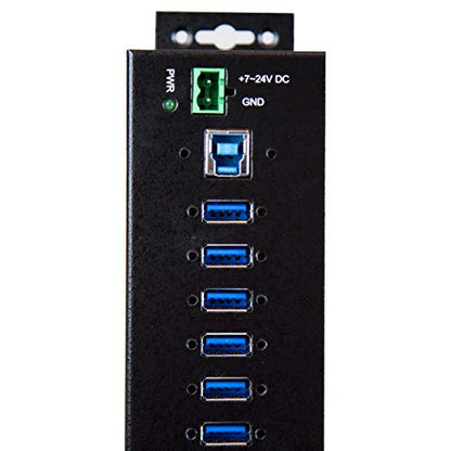 StarTech 10-Port Industrial USB 3.0 Hub 5Gbps, 65W PA, TAA (HB30A10AME) | Steel housing, ESD and surge protection, DIN/wall/desk mount, 65W power adapter included