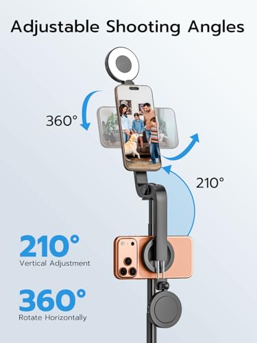 USKEYVISION Magnetic Selfie Stick Tripod with Light & Remote, Phone Tripod with Magnetic Holder for Magsafe, 360° Rotatable Cellphone Stand for iPhone/Android for Video Recording, Vlogging(SPT-02) - size: 49" Magnetic Selfie Stick with Light