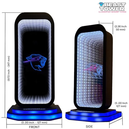 Feastables Beast Tower MrBeast Gaming Headphone Stand | RGB Light Display with Infinity Mirror Effect and Logo | Universal Headset Holder; USB Powered Desk Computer Accessory for Gamers and Streamers