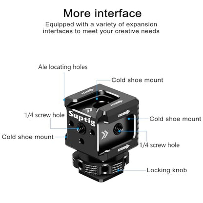 Suptig 3 Port Cold Shoe Mount with 1/4"-20 Thread for Camera Cage Flash LED Monitor Microphone etc.