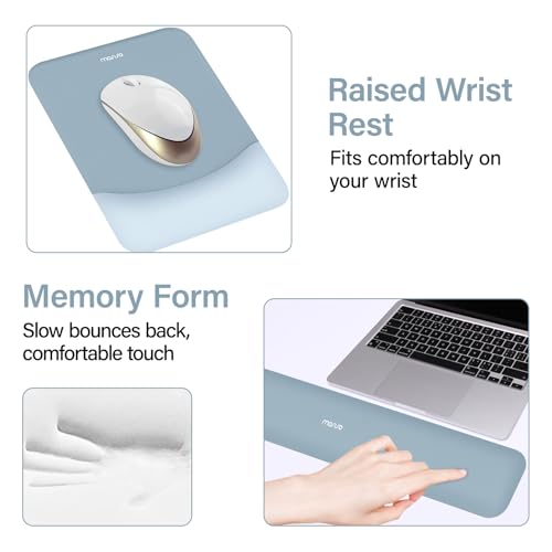 MOSISO Keyboard Mouse Pad Set, Large Gaming Mouse Pad&Rectangular Keyboard Wrist Rest&Mousepad with Wrist Rest&Coaster, Ergonomic Non-Slip&Easy Typing Pad with Curved Silicone Lining, Aquamarine - color: Aquamarine