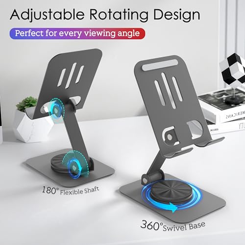 Metal Cell Phone Stand for Desk, Multi-Angel Adjustable 360° Rotation Non-Slip and Foldable Mobile Phone Stand, Compatible with iPhone 17 16 Pro Max and All Smartphones, Gray - color: Gray