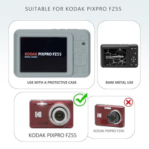 Case for Kodak PIXPRO FZ55,FZ55 Accessories,Soft Silicone Protective Case,Comes with 2 Screen Protectors and 1 Wrist Strap - Grey - color: Grey