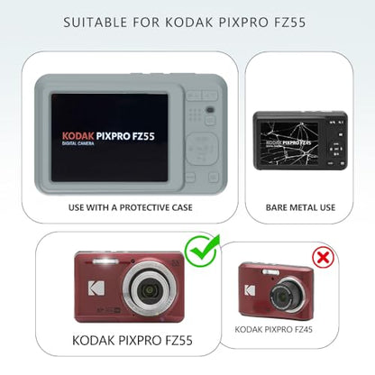 Case for Kodak PIXPRO FZ55,FZ55 Accessories,Soft Silicone Protective Case,Comes with 2 Screen Protectors and 1 Wrist Strap - Grey - color: Grey