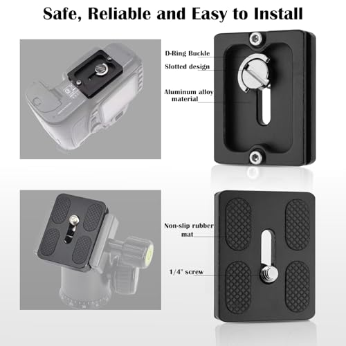 2 Pack Aluminum Alloy Quick Release Plate, Tripod Quick Release Plate PU50, for Arca Swiss Plate with 1/4" Slotted Screw/D-Ring Screw, Camera Mount Adapter for Standard Tripod Ball Heads