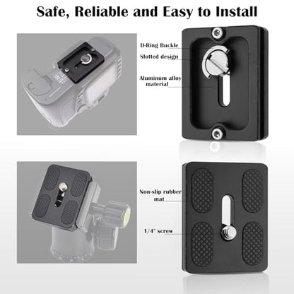 2 Pack Aluminum Alloy Quick Release Plate, Tripod Quick Release Plate PU50, for Arca Swiss Plate with 1/4" Slotted Screw/D-Ring Screw, Camera Mount Adapter for Standard Tripod Ball Heads