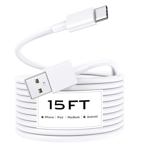 Car Carplay Cable for iPhone 17/17 Pro/Air/16e/16/15 Pro Max/Plus (15FT) Durable TPE Long USB to USB C Cable for Apple Car Play iPhone 17 16 15, White USB A to USB C Charger Cable - color: White, size: 15FT