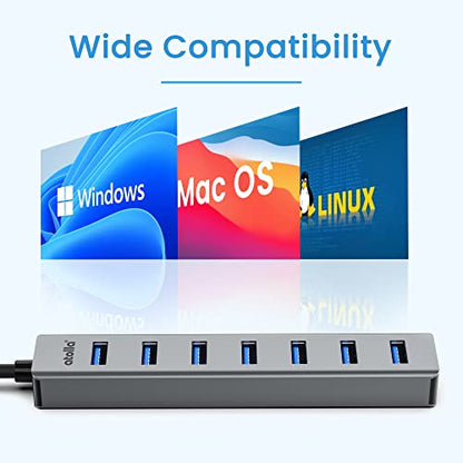 USB 3.0 hub, atolla 7-Port Multi USB Aluminum hub, 1m Extension Cable USB Splitter, Suitable for PC, Laptop, MacBook Pro, etc. - color: Space Gray