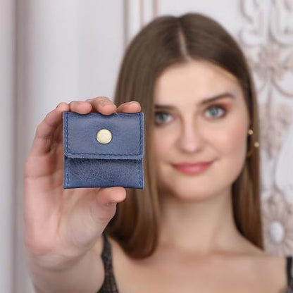 Blue Leather Pouch Wedding Engagement Ring Holder for Men & Women - Handcrafted Leather Ring Case Bridal Jewellery Storage - color: Blue