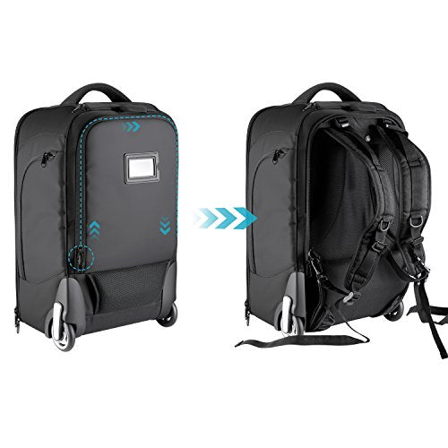 Neewer 2-in-1 Rolling Camera Bag Backpack Suitcase Style Convertible with Double Handle, Shockproof Trolley Case with Removable Padded for SLR/DSLR Cameras Tripod Lenses (Black/Red) - style: Nw3300-r