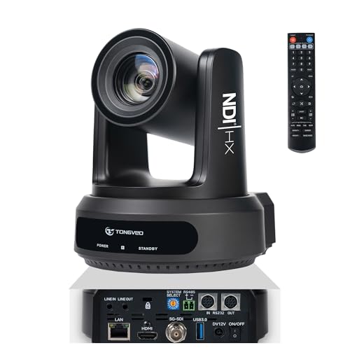 TONGVEO NDI PTZ Camera with AI Auto-Tracking: 20X Optical Zoom HDMI SDI USB PoE IP 1080P 60fps Video Camera for Live Streaming Conference Room Webcam for Church Worship, OBS - color: Midnight
