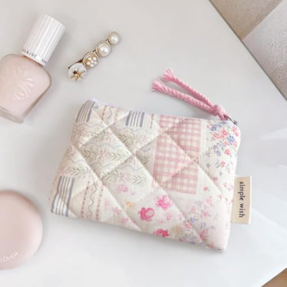 Cotton Quilted Floral Coin Purse Digital Camera Pouch with Cute Prints Zipper for Women Girls (FLOWER PATCH) - color: FLOWER PATCH