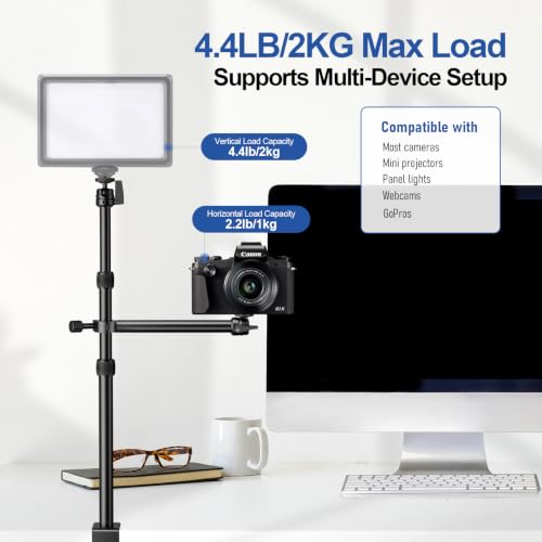 EMART Camera Desk Mount Table Stand, 39-90cm Adjustable Height with 360° Ball Head & 10.2'' Extension Arm, Max Load 4.4lb, Aluminum Tabletop C Clamp for Overhead Shooting, Live Streaming, Online Teach
