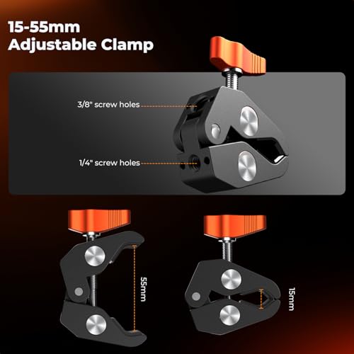 K&F CONCEPT 6" Magic Arm Clamp with Super Clamp, 360°Ballhead Articulating Mini Arm for Monitor, LED Light, Webcam, Action Camera - size: 6 Inch with Clamp