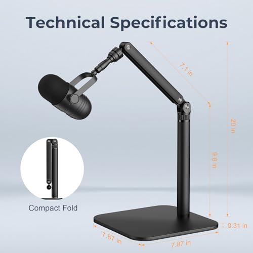 Desktop Microphone Stand, Adjustable Mounting Arm with Multiple Threads for Blue Yeti, Fifine, HyperX and More Mics, Webcams, Cameras - Ideal for Recording, Podcasting, Streaming