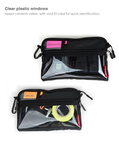 Video Accessories Organizer Pouch with Clear Window, 900D PU Utility Bag for Camera Accessories, Cable Storage, Battery Case, Small Tool Bag with Carabiner & ID Labels, for Travel Filming