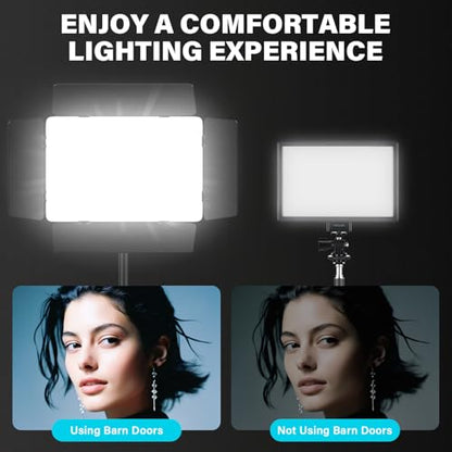 Unicucp Led Video Light Panel Light with Barn Doors, 4000mAh Rechargeable Camera Lighting, 2500K-8500K Photo Light for Outdoor Indoor Photography Live Streaming Zoom Calls Video Recording