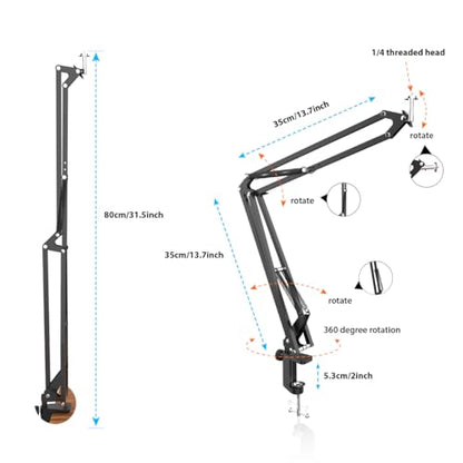 Overhead Tripod for DSLR Cameras, Heavy Duty Camera Desk Mount Stand with Flexible Articulating Boom Arm, Cam Holder Table Clamp for Canon Nikon Sony Fuji SLR Mirrorless Video Recording