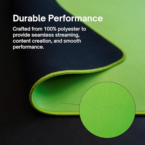 Pixio 3XLarge Green Screen Mouse Mat Chroma Key Durable Smooth Water-Resistant Polyester Surface Rubber Base Mouse Pad - for Gaming, Streaming, Filming, Content Creation with a Clear Background - size: 47.2L x 21.7W inches