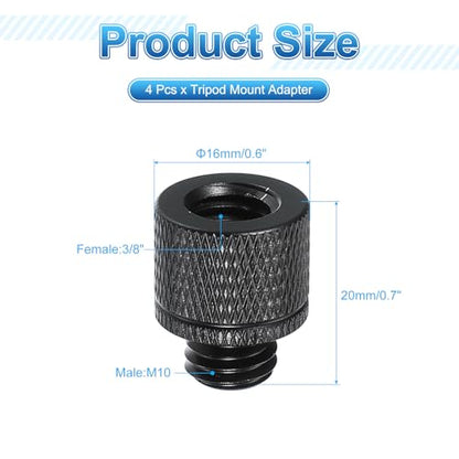 PATIKIL Tripod Screw Adapter 3/8" Female to M10 Male, 4 Pcs Tripod Nut Connectors Camera Mount Screw Camera Double Head Converter for Microphone Holder Magic Arms Accessories, 20 mm - size: 3/8" Female to M10 Male,20 mm
