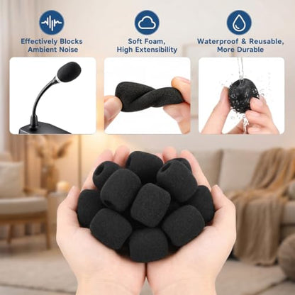 Microphone Covers, 16Pcs Black Mini High-density Mic Cover Foam, Noise-Prevent Microphones Windscreen for Evolution Golf Cart, Lapel Mic, Headset Mic, Wireless Handheld Mics