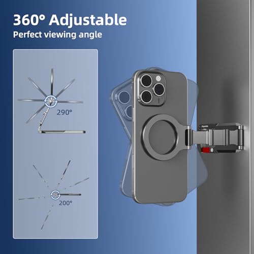 Magnetic Phone Mount for MagSafe, Maglock Tripod Adapter Magnet Golf Gym Workout Stand Metal Carabiner Dual Holder with 1/4 Screw Hole, for iPhone 17 16 15 14 13 Series Foldable Portable Accessories