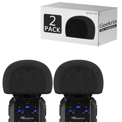 Geekria for Creators Foam Windscreen Compatible with Zoom H6 Essential Handy Recorder, Mic Wind Cover, Sponge Foam Filter, Portable Digital Recorder (Black / 2 Pack) - size: H6 essential