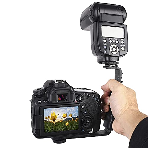 L-Shape Flash Bracket with Dual Flash Cold Shoe Mount Tripod Screw Versatile for Camcorder Microphone DSLR Canon/Nikon/Sony/Yongnuo/Flash Stand
