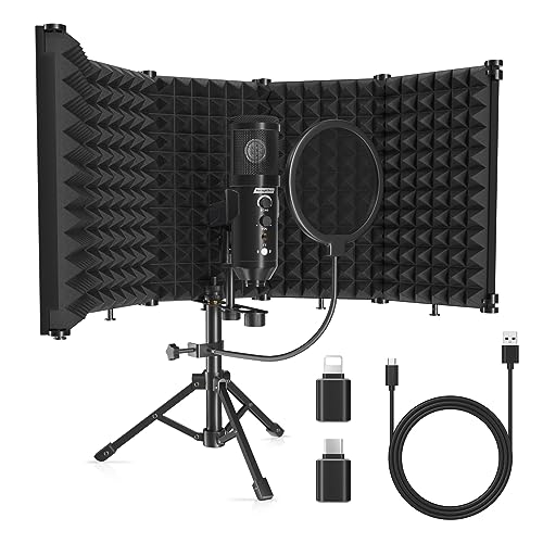 Studio Recording Microphone Isolation Shield with Pop Filter and Metal Tripod Stand, Studio Mic to PC Laptop Smartphone, Music Microphone for Recording Singing Podcasting - color: SWK5