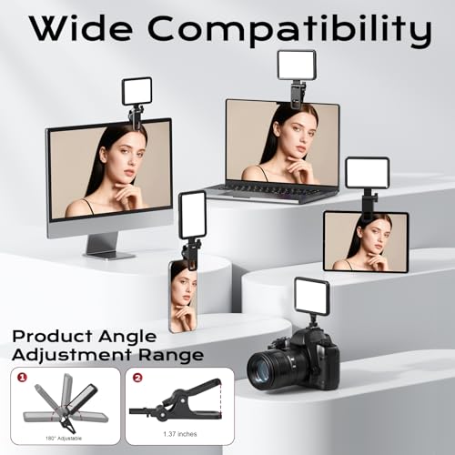 Rechargeable Soft Selfie Light for Phone, Camera, Laptop, 4-14H Battery Portable LED Light for Pictures, Phone Light Clip for Selfie, Vlog, TikTok, Makeup, Video Conference Black