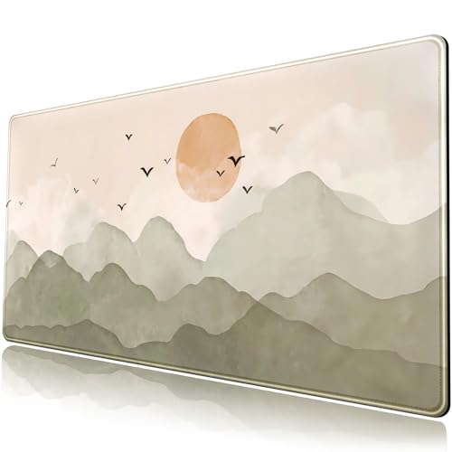 Nature Desk Mat 31.5''X15.7'' Large Mouse Pad Cute Boho Sage Green Beige Desk Pad Minimalist Extended Gaming Mousepad XXL Aesthetic Keyboard Mouse Mat for Computer Laptop Office Decor - color: Natural Sunset