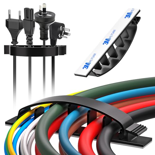 XHF 30pcs Adhesive Cable Wire Clips Black, Outdoor Cable Management Wire Organizer Cord Holder for Under Desk, Car, Wall, TV PC Ethernet Cable - color: Black, size: 6 cords slots-30pcs