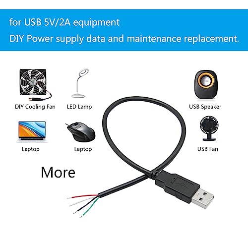 2Pcs Short USB A Male 4 Pin Bare Wire 11inch,USB 5V/2A 4 Pin Pigtail Open End Power and Data Cable,for USB Equipment Installed or Replacement Repair DIY Cable - style: USB A Male - 2Pcs