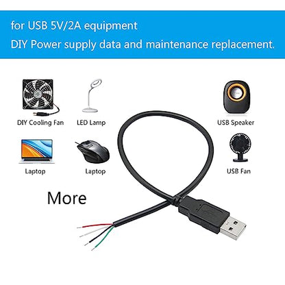 2Pcs Short USB A Male 4 Pin Bare Wire 11inch,USB 5V/2A 4 Pin Pigtail Open End Power and Data Cable,for USB Equipment Installed or Replacement Repair DIY Cable - style: USB A Male - 2Pcs