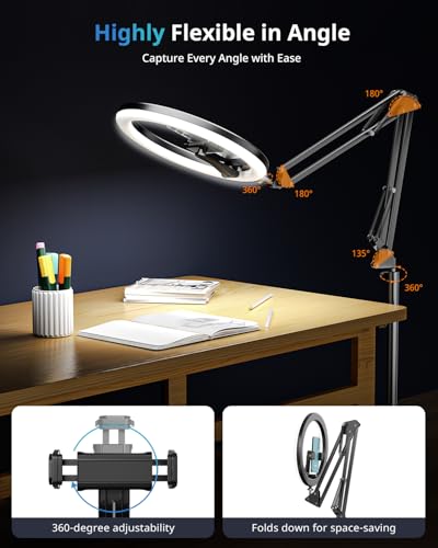UBeesize 12" Ring Light Tripod for iPhone, 75" Tall Overhead Phone Mount for Video Recording, Live Streaming, TikTok, YouTube, Photography, Selfie Light with Stand and Camera Mount - size: 12in-Stand