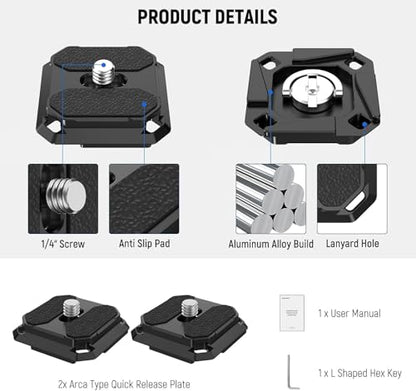 NEEWER Quick Release Plate 38mm Square Arca Type QR Camera Mount Plate for Camera Strap Clip, Tripod Head to Shoulder Strap Quick Switch with 4 Safety Pins, QPR-5 - style: QPR-5