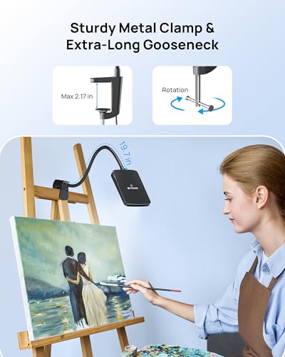TROND LED Desk Lamp with Clamp, 1000LM Super Bright 3-Level Dimmable Desk Light 6000K Daylight, Extra-Long Flexible Gooseneck Clip on Light, Eye-Care Clamp Lamp for Painting, Workbench,Reading - style: Type B Clip Lamp