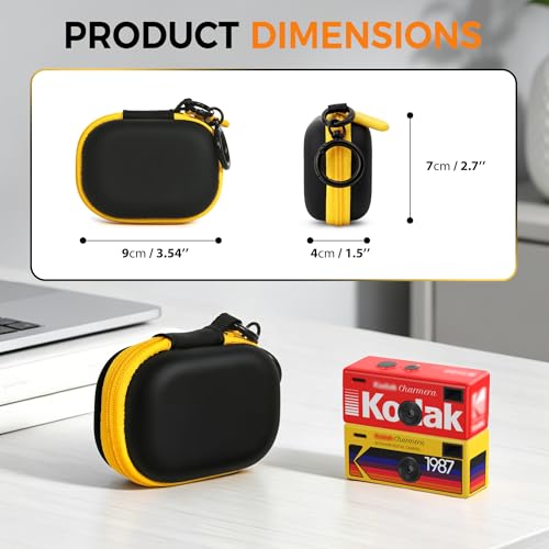 Small Hard Carrying Case for Kodak CHARMERA Keychain Digital Camera, Waterproof Protective Storage Pouch for Mini Keychain Camera Accessories, with Mesh Pocket & Sturdy Metal Hook (Black)